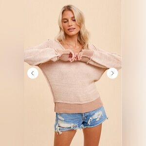 NWT Hem & Thread Women’s V-Neck Knit Sweater Bubble Sleeve